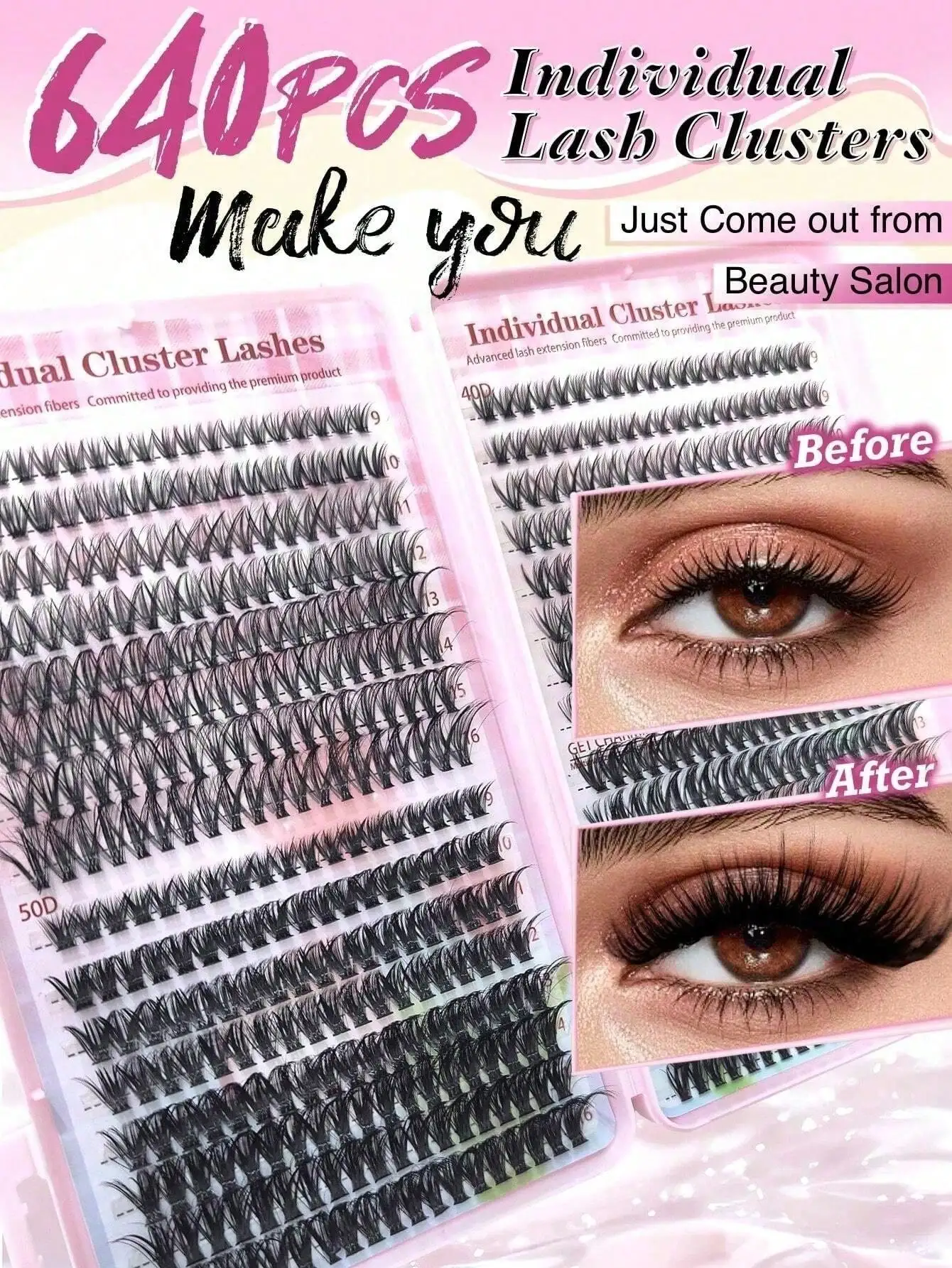 Eyelash Extension Volume - 640Pcs Lash Clusters Kit 30D+40D+50D D