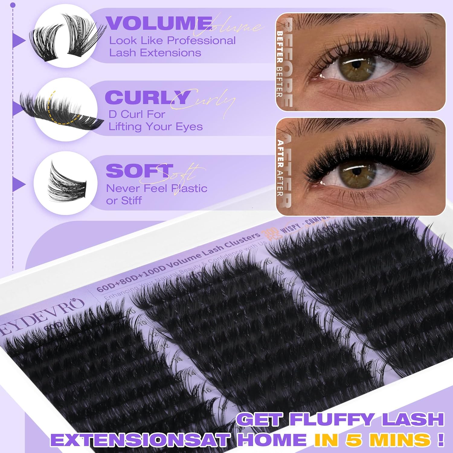 Volume Lash Clusters Kit 60D80 - Eyelash Extension Images Free 리뷰 및 가격